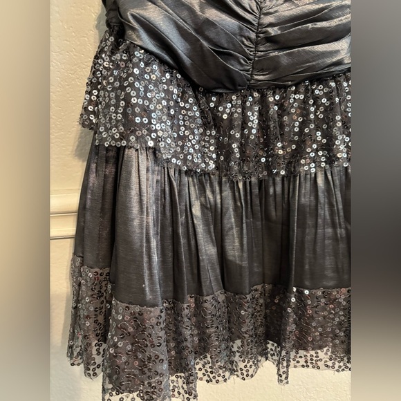 BETSEY JOHNSON Silver Ruched Pleated and Sequin Sweetheart Prom Dress. Size 12 - Picture 5 of 5